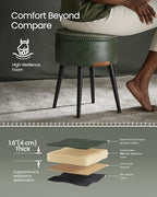 VASAGLE Storage Ottoman, Synthetic Leather Round Seat with Steel Legs | Vanity Chair Stool, with Stitching, Transitional, Loads 150 kg, Forest Green and Matte Black, EKHO Collection ULOM005C01