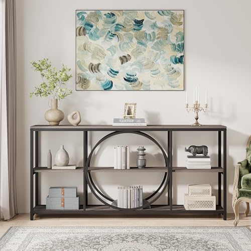 Tribesigns Extra Long Console Table, 70.9" Sofa Table with 3 Tier Shelves | Narrow Sofa Tables with 3 Tier Wood Storage Shelves, Industrial Metal Frame for Entryway Hallway Living Room Behind Couch