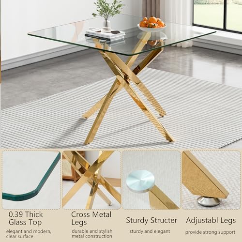 HomVent 3 Piece Square Glass Dining Table Set, Square Glass Kitchen Table Set for 2 with 2 PU Upholstered Dining Chairs for Kitchen Dining Room