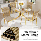 Modern Dining Chairs Set of 4, Beige Velvet Woven Kitchen Chair with Golden Metal Legs, Upholstered Cushion & High Back Design, Mid-Century Dining Chairs for Kitchen, Living Room