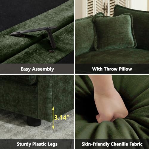 mikibama Modular Sectional Sofa, 70.8 Inch L Shaped Couch Set for Living Room, Loveseat Comfy Cloud Couches with Movable Ottoman, DIY Combination, Chenille, Evergreen