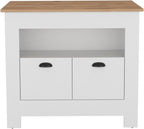 Kitchen Island Two Door Cabinet and Shelf in Multicolor | Includes two cabinet doors and a shelf for storage