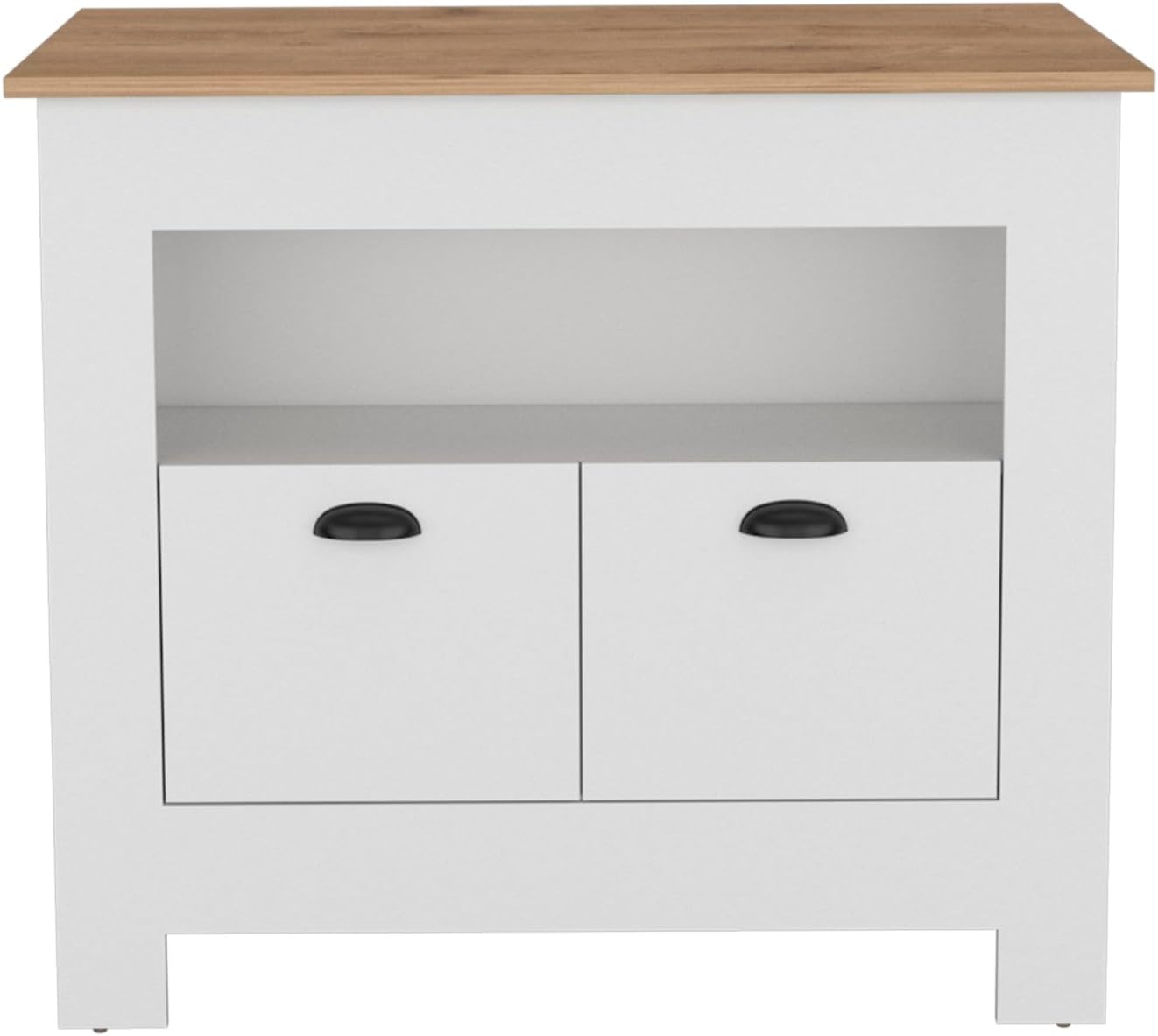 Kitchen Island Two Door Cabinet and Shelf in Multicolor | Includes two cabinet doors and a shelf for storage