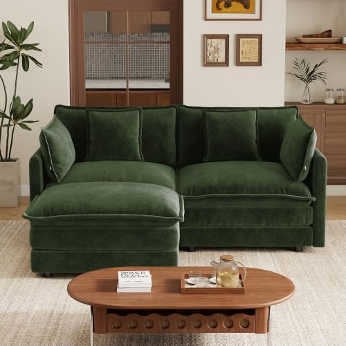 mikibama Modular Sectional Sofa, 70.8 Inch L Shaped Couch Set for Living Room, Loveseat Comfy Cloud Couches with Movable Ottoman, DIY Combination, Chenille, Evergreen