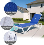 Kozyard Outdoor Chaise Lounge Chair, Full Flat Adjustable Patio Lounger with Aluminum Frame & Resin Legs, Textilene Fabric for Poolside, Backyard & Beach (Blue, Chair + Table)