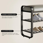 shoe bench,entryway bench with shoe storage,modern shoe rack bench with cushion upholstered padded seat 3 Tier metal shoe storage bench for entryway, hallway,front door (31.5*12.5*20.4, black)