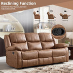 EBELLO Faux Leather Manual Reclining Sofa, Mid-Century Modern Overstuffed Armrest 3 Seat Recliner Sofa, Reclining Couch for Living Room, Meeting Room, Brown (3 Seat Sofa)