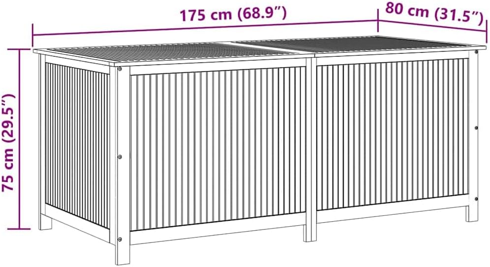 Wood Garden Backyard Organization, Wooden Garden Storage Box for Patio Furniture and Outdoor Cushions, 68.9"x31.5"x29.5",-646