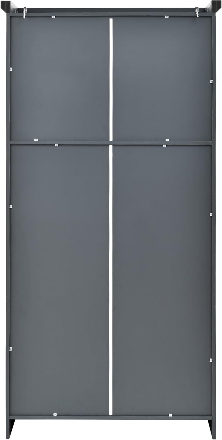 Polibi Freestanding Pantry Cabinet 35.5"x17.6"x70.9", Tall 4-Door Kitchen Storage with 8 Pull-Out Trays, 2 Door Shelves & Adjustable Shelf, for Dining Room (Gray)