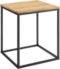 Pemberly Row Contemporary Square Wood and Metal Side Table, Solid Mango Wood Top, Powder-Coated Metal Frame, Oak Finish, 16.1 x 16.1 x 18.5 in, Non-Marking Floor Glides, Modern Accent Table for