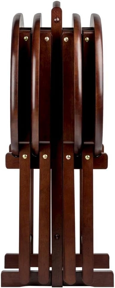 Furnifact Solid Wood Brown 5 Piece TV Trays Set Includes 4 Small Folding Tables with Oval Tops and Storage Stand, Ideal TV Tables for Eating Or Dinner Tray Table