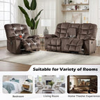 HAOMARKETS 3 Pieces Recliner Sofa Furniture Set, Include 2 Power Recliner Chairs with Message&Heat and a Manual Loveseat with Hidden Storage and Cup Holders for Living Room, Brown
