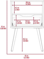 Nightstand, Superior Top, One Open Shelf, One Drawer, Four Legs,for Small Spaces