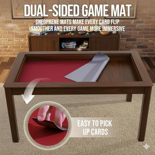 63" Solid Wood Board Game Table for Gaming/Dining, Removable Top | Gaming Table for 4–6 Players with 54" x 30.7" Play Area, Neoprene Play Mat, Leaf Storage Rack, 6 Cup Holders & Trays, Walnut