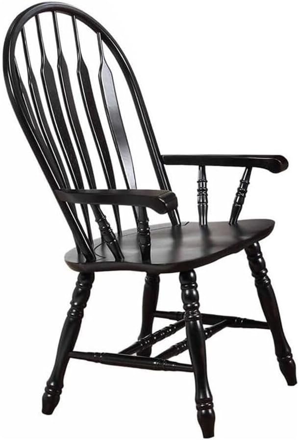 HomeStock Comfort Back Dining Armchair with Sculpted Arms and Contoured Seat Made of Solid Wood Fully Assembled Chair, 41" H x 24" D x 21.5" W Antique Black with Cherry