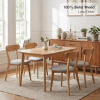 100% Solid Wood Dining Room Chairs - Practical Kitchen Chairs - Wood Chair for Dining Room, Kitchen (6, Natural with Grey Cushion)
