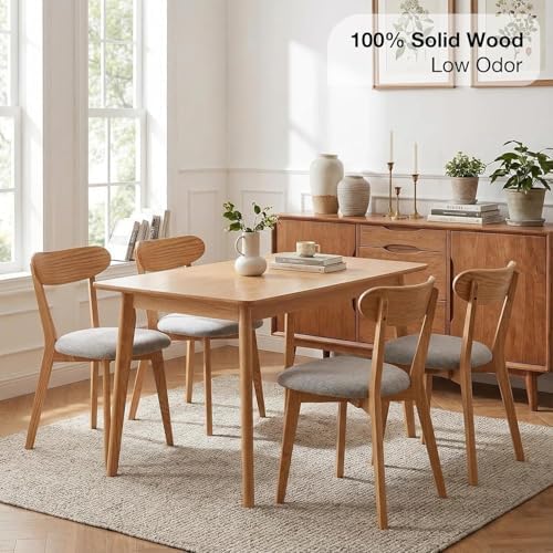 100% Solid Wood Dining Room Chairs - Practical Kitchen Chairs - Wood Chair for Dining Room, Kitchen (6, Natural with Grey Cushion)