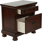 Rubber Wood 2 Drawers Nightstand in Antique Cherry Finish ﻿,for Small Spaces