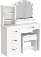 Vabches Vanity Desk with Mirror and Lights,Makeup Vanity Set for Bedroom | White Dressing Table 3 Lighting Colors, 4 Drawers