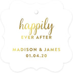 Andaz Press Personalized Fancy Frame Square Wedding Gift Tags, Metallic Gold Ink, Happily Ever After, 24-Pack, Custom Made Any Name