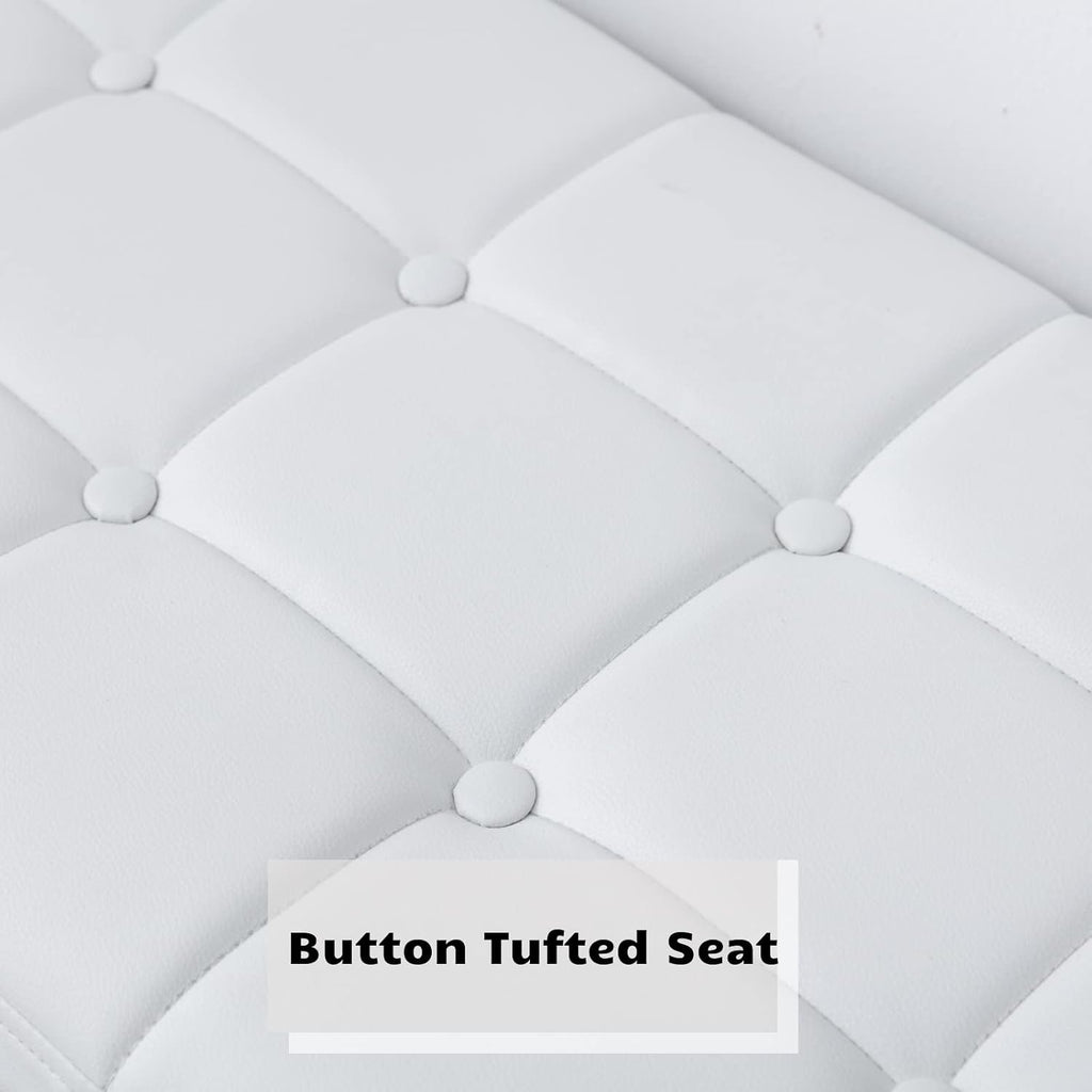 HEAH-YO Modern Button Tufted Bench, PU Faux Leather Ottoman Dining Bench, Stylish Footstool for Entryway Bedroom Kitchen Dining Table, White