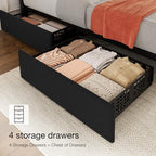 Garvee Full Size Bed Frame, Linen Bed Frame with 4 Storage Drawers, Black
