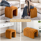 ONEVOG Velvet Pouf Ottoman, Small Ottoman Foot Rest for Couch, 18 Inch Cute Vanity Chairs for Makeup, Living Room Decorative, Sturdy Frame, Upholstered Modern Footrest for Bedroom, Dorm, Cognac, 2Pcs