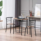 VINGLI 3 Piece Dining Set, Small Kitchen Table Set for 2, Breakfast Table Set, Kitchen Wooden Table with 2 Chairs for Small Space/Dining Room/Apartment, Metal Frame, Wine Rack, Burnt Brown