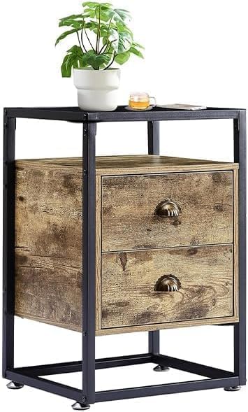 VECELO Bedside End Table, Modern Nightstand with Drawer, Night Stand for Living Room Bedroom, Tempered Glass, Grey
