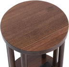9 x25 Fully Assembled Walnut Wood Round Drink Table with Charging Station, Mid-Century Modern Circle Wood Accent Pedestal Table for Living Room or Small Bedroom Nightstand