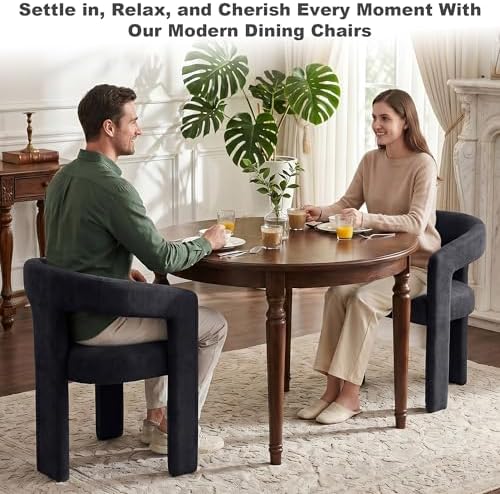 GNIXUU Barrel Dining Chair Set of 2, Modern Upholstered Boucle Dining Room Chairs with Arms and Backrest, Comfy Accent Side Chair for Kitchen, Living Room, Black