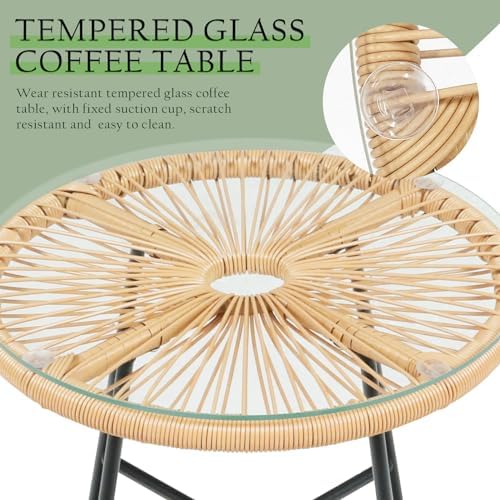 Vikiullf 3 Pieces Rocking Chairs Set - Outdoor Wicker Rattan Rocking Chairs with Thickened Cushions, Boho Patio Furniture, Patio Conversation Bistro Sets, for Balcony Garden Porch Living Room