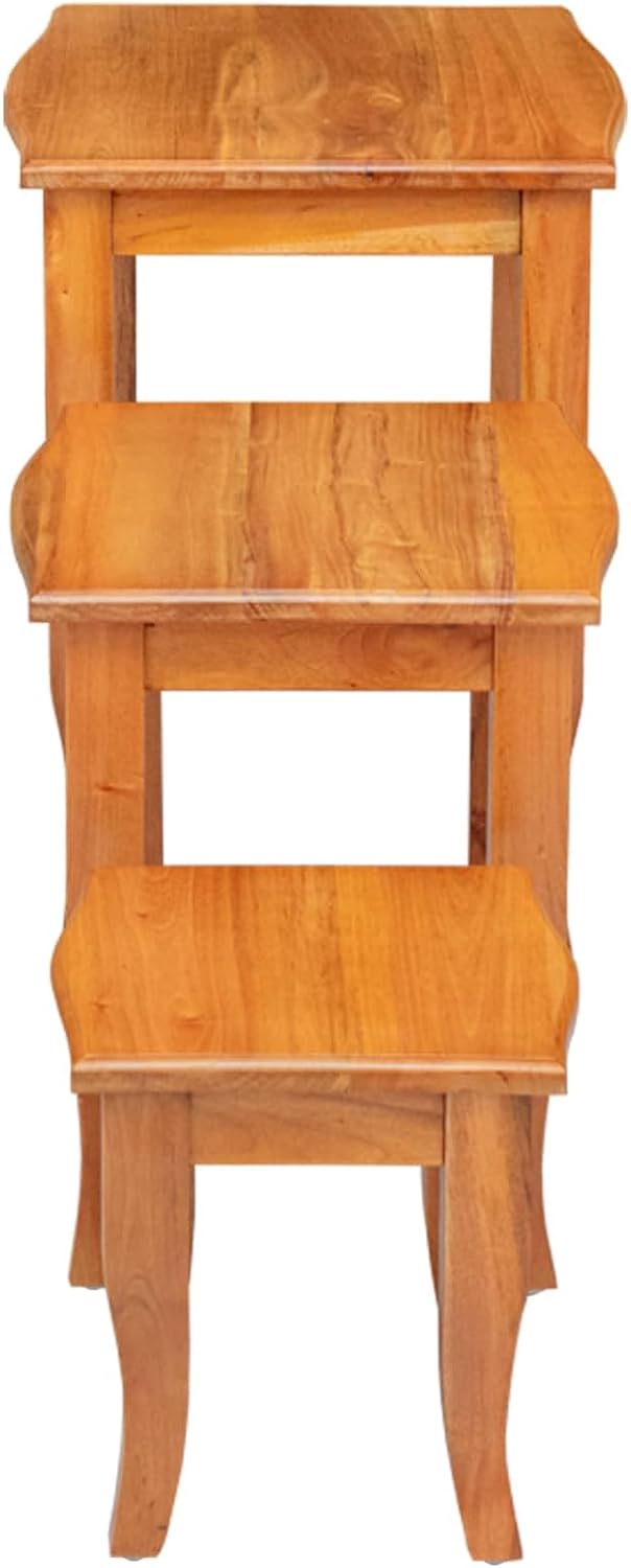Nesting Side Tables 3 pcs Solid Mahogany Wood | Space Saving Design, Natural Wood Grain, Versatile Accent Tables for Living Room