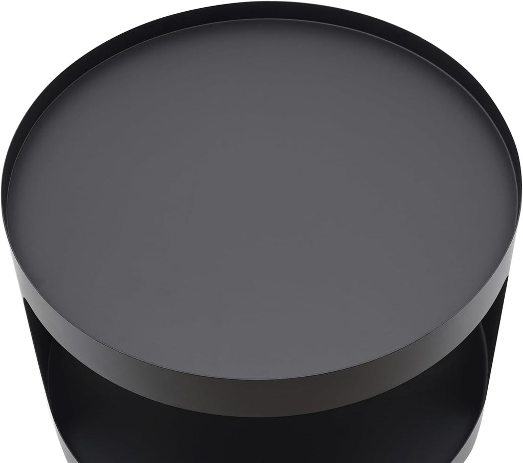 2-Layer Modern Side Table Round End Tables, Black Metal Nightstand Accent Table,Small Bed Side Table for Living Room Bedroom Indoor Outdoor Entryway Decoration
