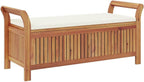 Outdoor Storage Bench with Cream Cushion, 49.6 Inch Acacia Wood Garden Seating with Under Seat Storage, Weather-Resistant Patio Entryway Furniture for Backyard Deck