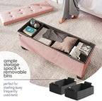 Storage Ottoman Bench with Bins, 43-in Storage Bench for Bedroom End of Bed, Folding Foot Rest Ottoman for Living Room Max 660lbs, Leather Ottomans, Pink