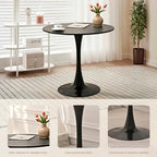 Dining Table and Chair Set 31.5" Black Round Table&2 Boucle Upholstered Chairs for Kitchen Dining Room Small Space 3 Piece Dining Table and Chair Set (Black)