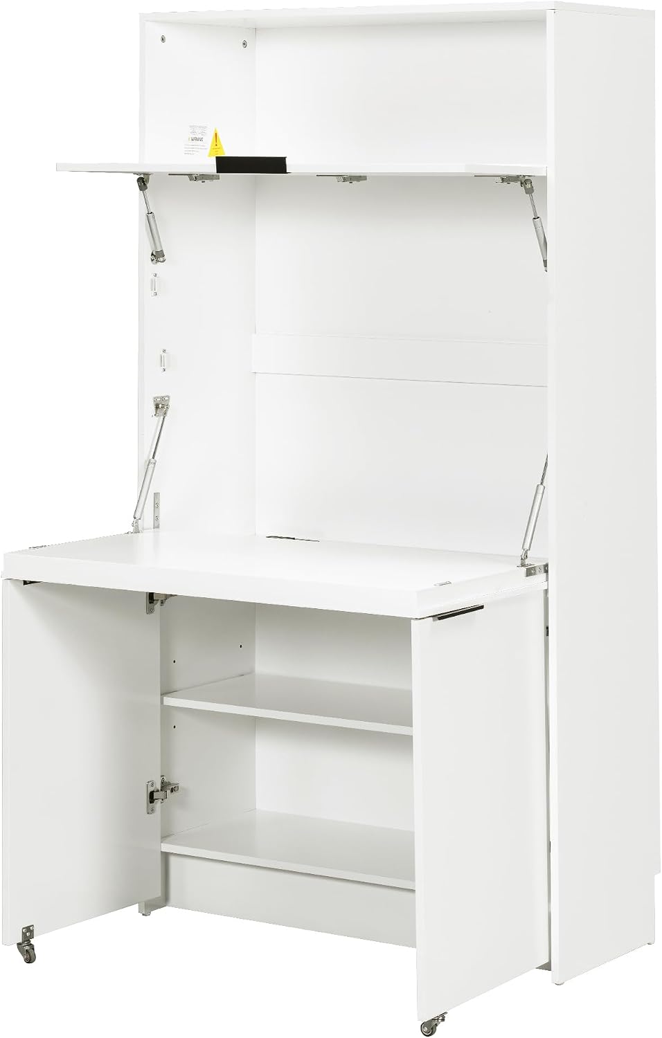 RuiSiSi 69" Kitchen Pantry Buffet with Hutch and and Foldable Workstation, Multifunctional Storage Cabinet with Adjustable Shelf and Charging Station for Dining, Living Room, White