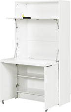 RuiSiSi 69" Kitchen Pantry Buffet with Hutch and and Foldable Workstation, Multifunctional Storage Cabinet with Adjustable Shelf and Charging Station for Dining, Living Room, White