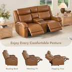 Watson & Whitely Genuine Leather Power Recliner Sofa & Loveseat Set, Saddle | Wall Hugger Reclining Sofas, Power Headrest, Center Storage Console, Charging Ports, Cup Holders, Living Room Furniture Set