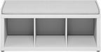 Furinno Cubicle Storage Bench, Shoe Bench with Padded Seat Cushion, 3-Cube Open Shelves Entryway Bench, for Closet, Entryway, Living Room, White