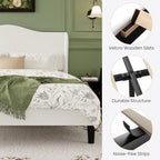 SHA CERLIN Queen Size Bed Frame with Curved Wingback Headboard,Soft White