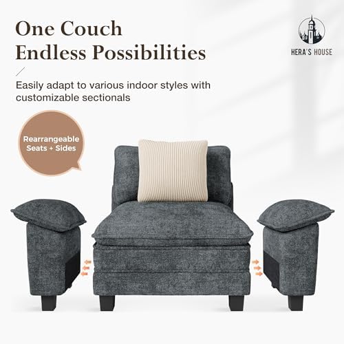 HERA'S HOUSE 3 Pieces Modular Cloud Couch and Chair Set Setional Sofa | Modern 5-Seater Sofa Set , Cyan, Wider Armrest, Comfy Deep Seat, Soft Chenille Furniture Set for Living Room