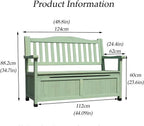 48.8in Wooden Outdoor Storage Bench with backrest, Patio Garden Bench 2-Seater, Weatherproof Storage Box Bench for Backyard, Porch, Terrace, Garden (Natural, Wood)