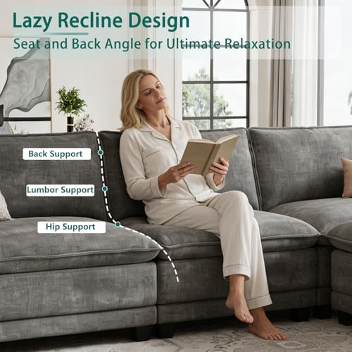 108" Modular Sectional Couch, L Shaped Cloud Sofa for Living Room | Comfortable Foam Cushions, Sturdy Frame, Appealing Appearance, Easy Assembly, Soft Chenille, Modular Design, Dark Gray