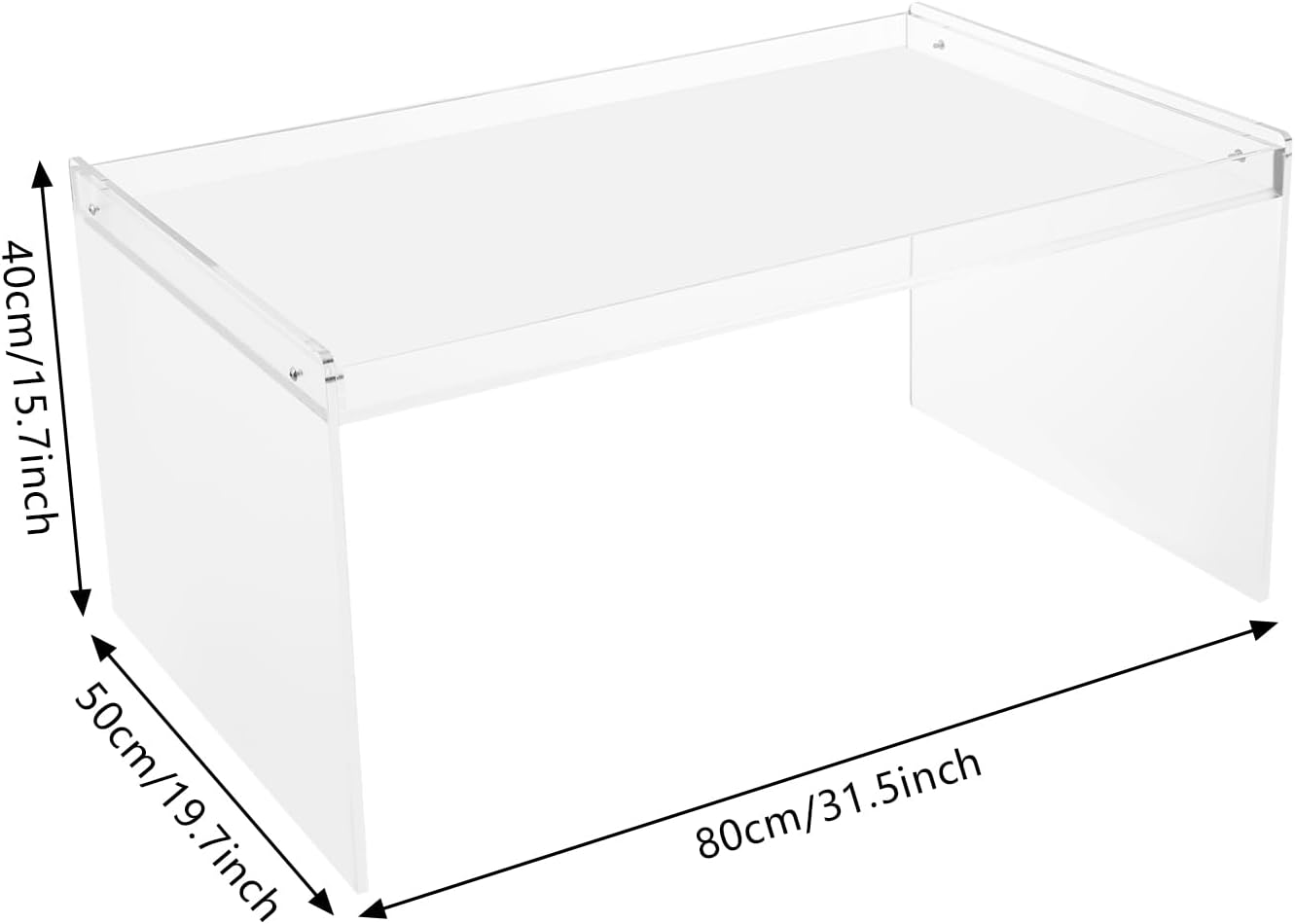 Modern Acrylic Table Clear, Rectangle Acrylic Side Table Furniture, Modern Tea Table 31.5 * 19.7 * 15.7in for Living Room, Office Reception and Bedroom(Clear)