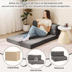 JUIKURY Folding Sofa Bed, Convertible Sleeper Chair with Pilow Foldable Matress, 2 in 1 Pull Out Loveseat Sofa Portable Fold Out Chair Bed Floor Couch Lounge for Living Room Bedroom (Grey, Full)