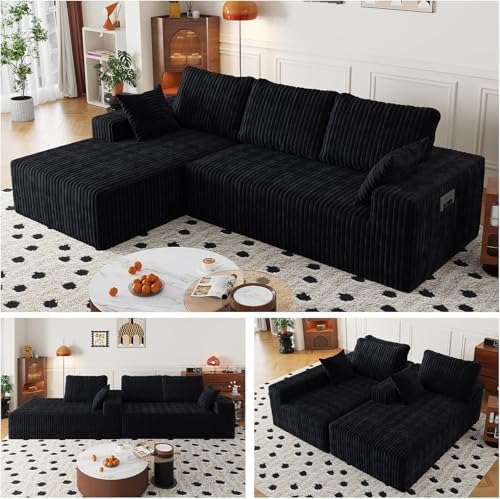 108" Modular Sectional Cloud Couch for Living Room Deep Seat L Shapes Couch with Oversized Chaise Lounge, Comfy Memory Foam Flannel Fabric Sofa for Bedroom Apartment, No Assembly Required