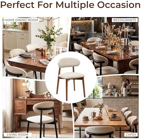 Farmhouse Dining Chairs Set of 4, Mid Century Modern Wooden Velvet Fabric Upholstered Kitchen Chairs with Curve Back, Dining Room Chairs for Living Room Restaurant Cafe with Brown Legs, Warm Gray