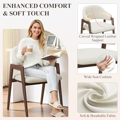 MALOL Wooden Dining Chairs Set of 4, Modern Fabric Upholstered Dining Room Chair, Kitchen Side Chairs, Farmhouse Dinner Chair with Curved Open Back for Kitchen, Beige